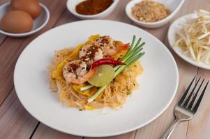 Plate of pad Thai shrimp photo