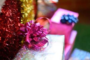 Close-up of a ribbon bow on a gift box photo