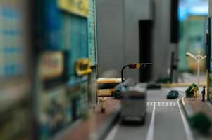 Close-up view of a small traffic lights on the road photo