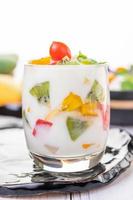 Fruit yogurt smoothie in clear glass