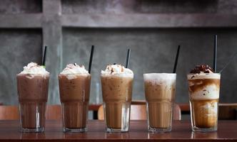 Row of iced coffees photo