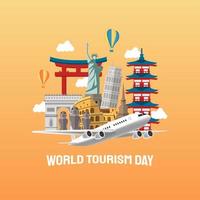 Ilustración dibujada a mano del concepto del día mundial del turismo. ilustración vectorial