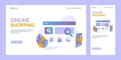 online shopping landing page template with mobile screen vector