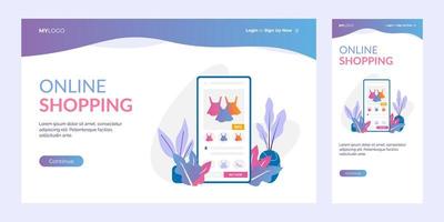 online shopping mobile application landing page concept vector