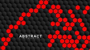 Geometric red and black hexagons. Surface polygon pattern with red hexagon, honeycomb. 3D design illustration technology vector