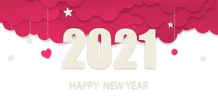 Happy new year 2021 paper art style, new year 2021 banner vector