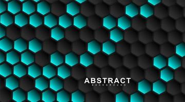 Geometric black hexagons. Surface polygon pattern with blue hexagon, honeycomb. 3D design illustration technology vector