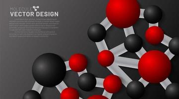 Red and black molecules with shadows on a dark background. 3D illustration of circles connected in EPS 10 vector