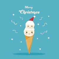 Ice cream cone with Christmas decoration. vector