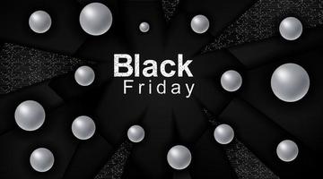 Black Friday sales poster. Black triangle background technology with connected dots and line patterns. 3d Metal Sphere. Vector illustration for a business. Advertising sign.