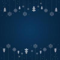 Merry Christmas and Happy Holidays greeting card with hanging snowflakes and trees vector