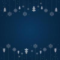 Merry Christmas and Happy Holidays greeting card with hanging snowflakes and trees vector