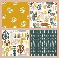 Artistic seamless patterns with abstract leaves and geometric shapes. Modern vector design