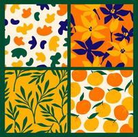 Simple seamless patterns with abstract flowers and oranges. vector