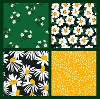 Abstract floral seamless patterns with chamomile. Trendy hand drawn textures. Modern abstract design vector