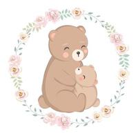Adorable mommy and baby bear illlustration vector
