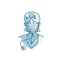 Illustration of Female doctor character wearing mask vector