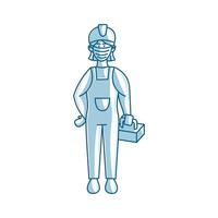 worker woman construction wearing medical mask vector design