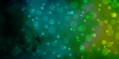 Light Blue, Green vector pattern with circles, stars