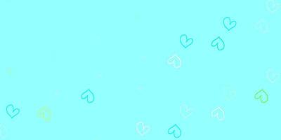 Light Blue, Green vector background with hearts.