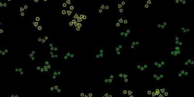 plantilla de vector verde oscuro, amarillo con signos esotéricos.