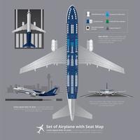 Set of Airplane with Seat Map Isolated Vector Illustration