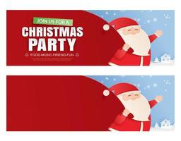 Santa Claus and a huge bag of gifts with Christmas party invitation card vector