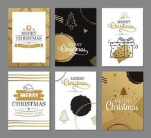 Merry christmas greeting cards with gold luxury decoration templates. Set of holiday posters, tag, banner, postcard design. vector