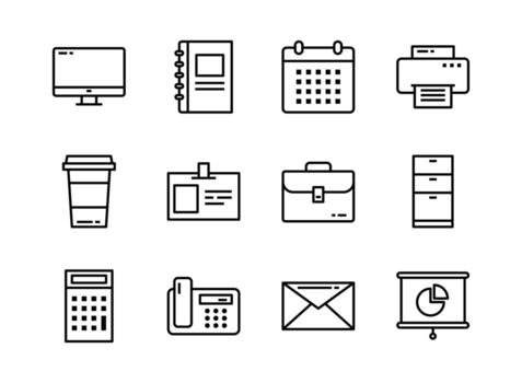 Office icon set outline style. Symbols for website, magazine, app and design. vector
