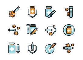 Covid-19 vaccine icon set colorline style. Sign and symbol for website, print, sticker, banner, poster. vector