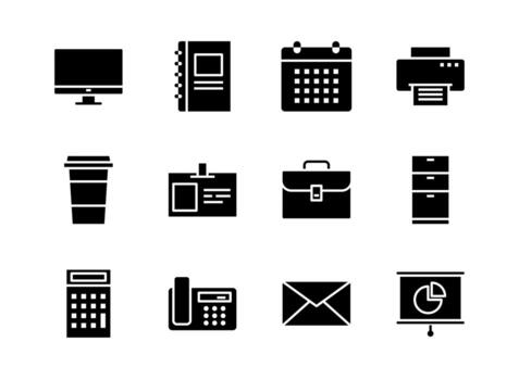 Office icon set solid style. Symbols for website, magazine, app and design. vector