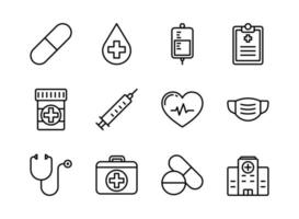 conjunto de iconos médicos y sanitarios estilo de contorno vector