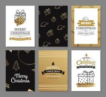 Merry christmas greeting cards with gold luxury decoration templates. Set of holiday posters, tag, banner, postcard design. vector