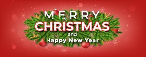 Merry Christmas and happy new year banner with pine tree branches vector