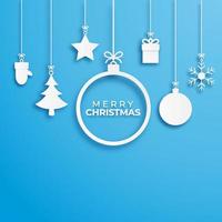 Merry Christmas banner with paper cut style ornaments vector