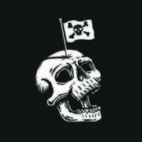 Skull head with pirate flag on the forehead vector