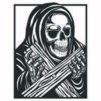 Grim reaper holding a cross, black and white vector