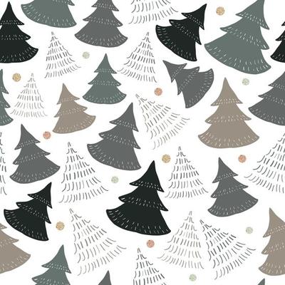 Seamless pattern background with doodle hand draw pine tree