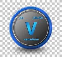 Vanadium chemical element. Chemical symbol with atomic number and atomic mass. vector