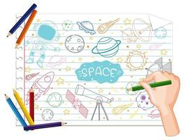 Hand drawing space element doodle on paper vector