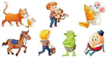 Conjunto de diferentes personajes de rimas infantiles aislado sobre fondo blanco. vector