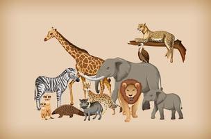 Group of wild animals on background vector