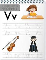 Alphabet tracing worksheet with letter V and v vector