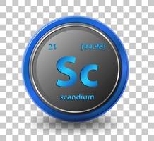 Scandium chemical element. Chemical symbol with atomic number and atomic mass. vector