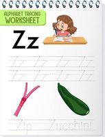 Alphabet tracing worksheet with letter Z and z vector