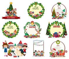 Set of blank Christmas postcard and logo isolated vector