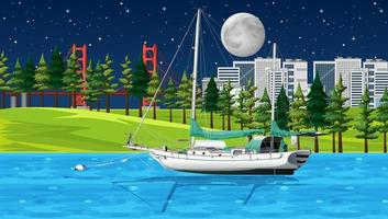 River night scene with a ship vector