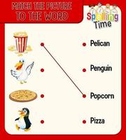 Word to picture matching worksheet for children vector