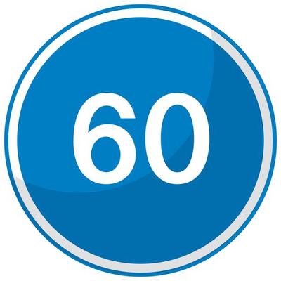 Blue minimum speed limit 60 road sign isolated on white background