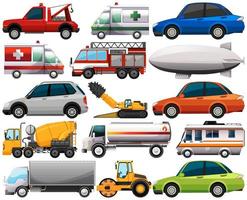 Set of different kind of cars and trucks isolated on white background vector